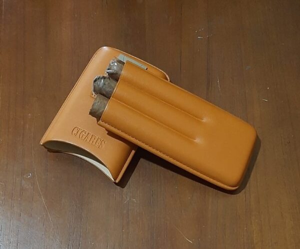 CIGARES Cigar Leather Case Holder 3 Slots Travel Case with Cutter - Image 2