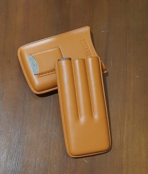 CIGARES Cigar Leather Case Holder 3 Slots Travel Case with Cutter - Image 3