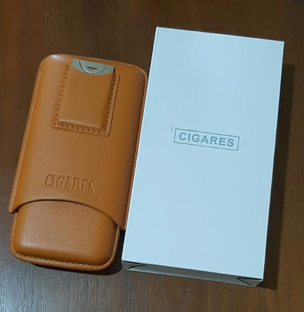 CIGARES Cigar Leather Case Holder 3 Slots Travel Case with Cutter - Image 4