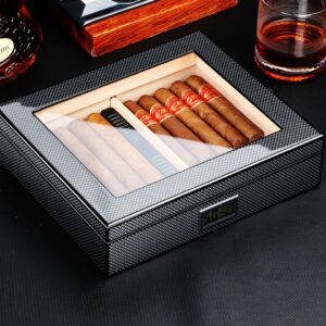 CIGARES Digital Humidor Box Glass Top with Humidifier & Digital Hygrometer