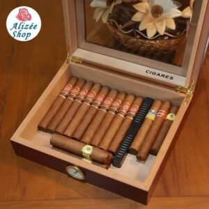 CIGARES Glass Top Cedar Wood Humidor with Analog Hygrometer and Humidifier