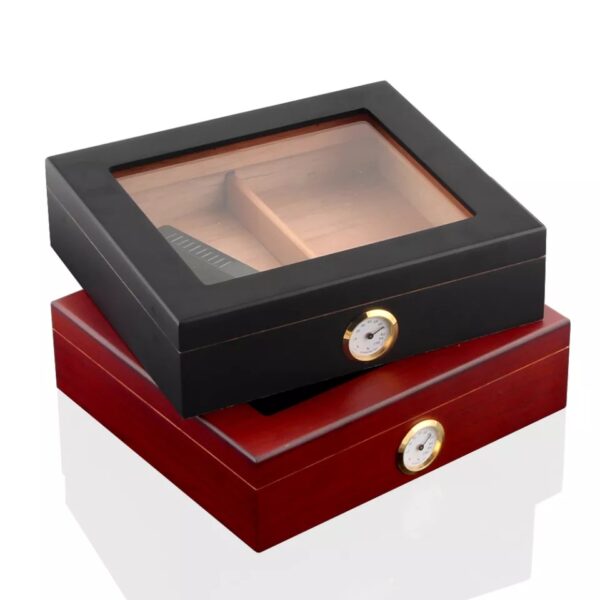 CIGARES Glass Top Cedar Wood Humidor with Analog Hygrometer and Humidifier - Image 2