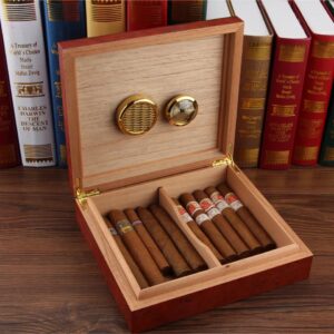 CIGARES Cedar Wood Humidor with Magnetic Analog Hygrometer and Humidifier