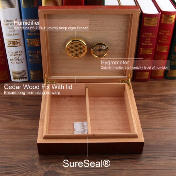 CIGARES Cedar Wood Humidor with Magnetic Analog Hygrometer and Humidifier - Image 2